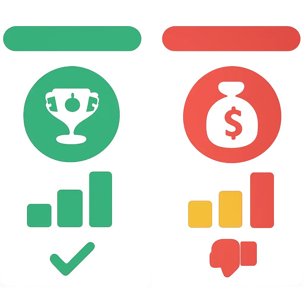 Infographic comparing options using coloured bars and icons only, no text or labels, flat design, Shree Win