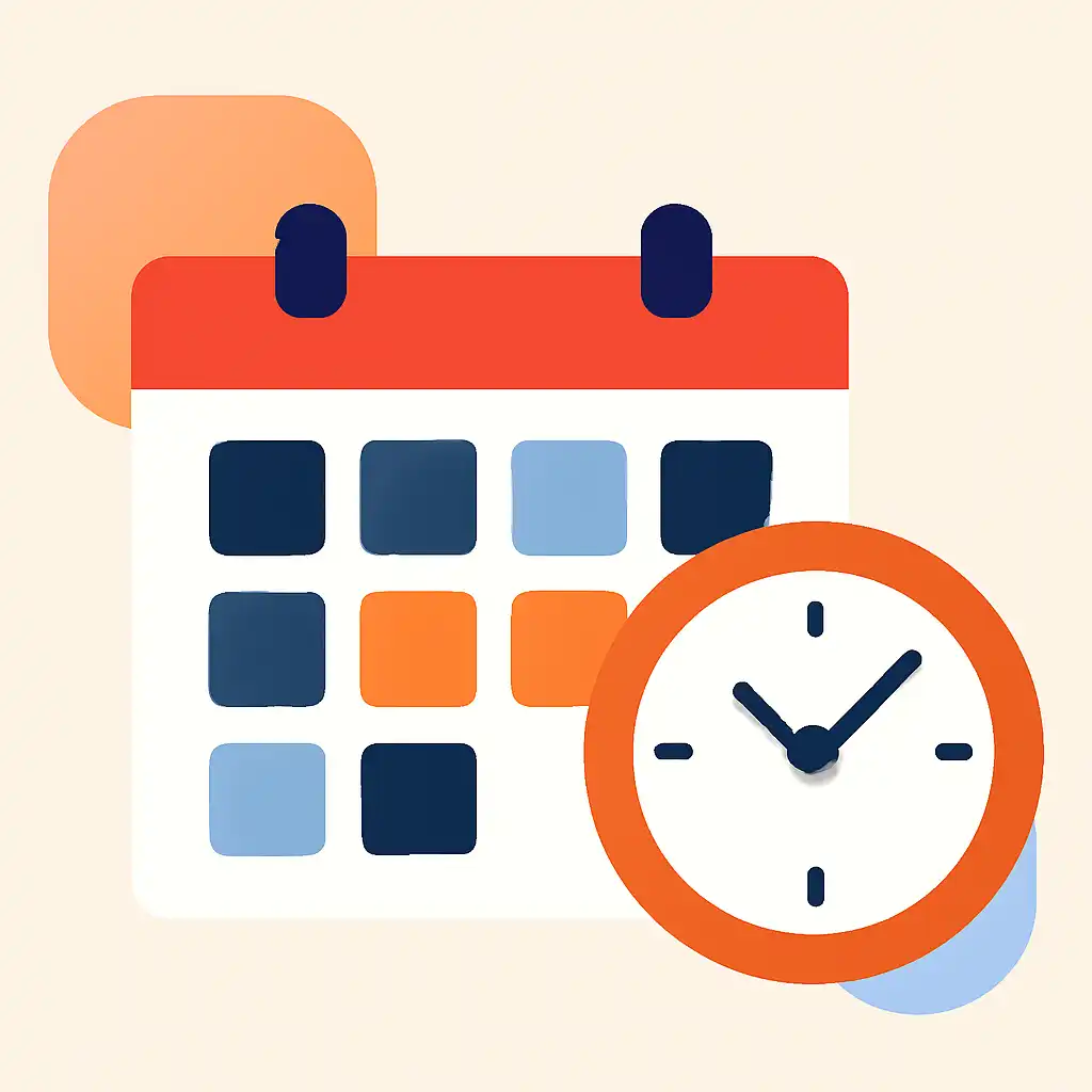 Calendar with clock: Shree Win timing and schedule visual